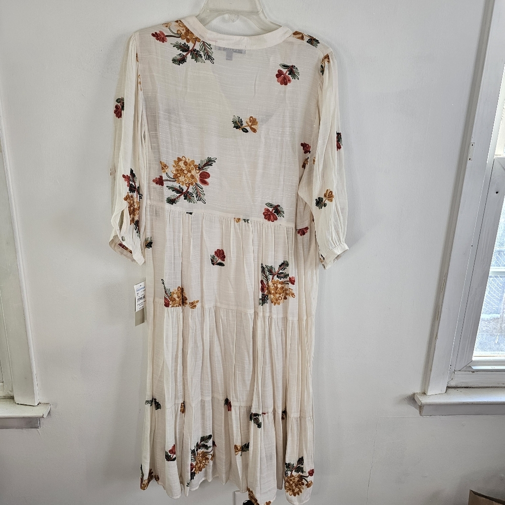 NWT Figueroe & Flower Floral Beige 3/4 Sleeve Embroidered Tier  Dress Size Large - Picture 9 of 11